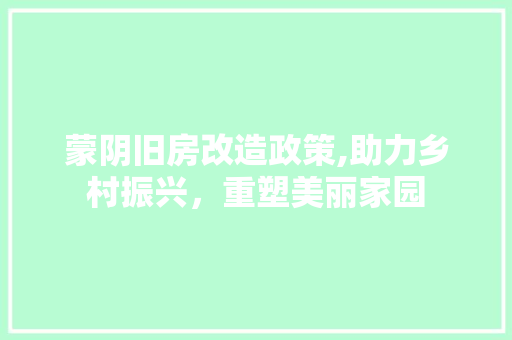 蒙阴旧房改造政策,助力乡村振兴，重塑美丽家园
