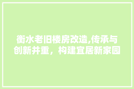衡水老旧楼房改造,传承与创新并重，构建宜居新家园