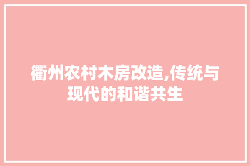 衢州农村木房改造,传统与现代的和谐共生