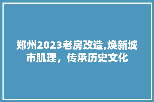 郑州2023老房改造,焕新城市肌理，传承历史文化