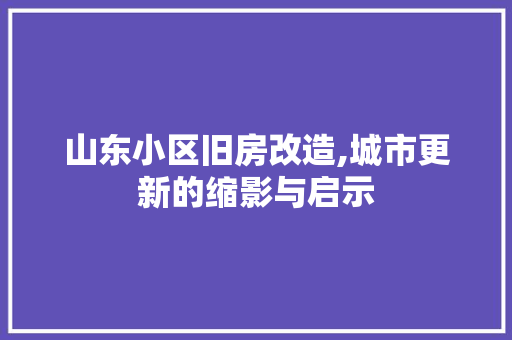 山东小区旧房改造,城市更新的缩影与启示