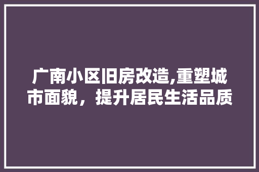 广南小区旧房改造,重塑城市面貌，提升居民生活品质