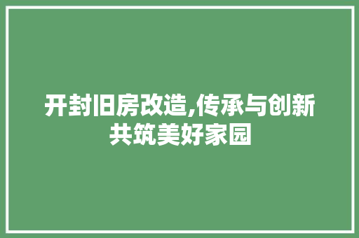 开封旧房改造,传承与创新共筑美好家园