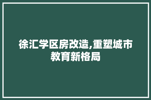 徐汇学区房改造,重塑城市教育新格局