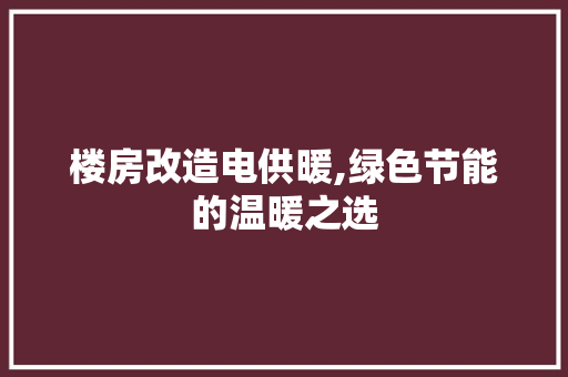 楼房改造电供暖,绿色节能的温暖之选
