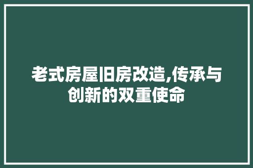 老式房屋旧房改造,传承与创新的双重使命