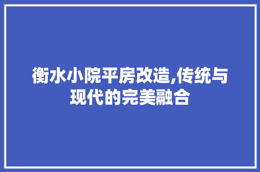 衡水小院平房改造,传统与现代的完美融合