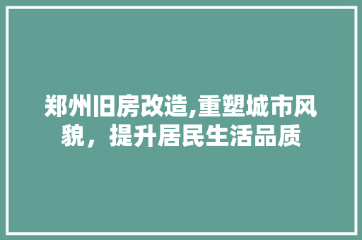 郑州旧房改造,重塑城市风貌，提升居民生活品质