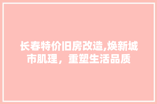 长春特价旧房改造,焕新城市肌理，重塑生活品质