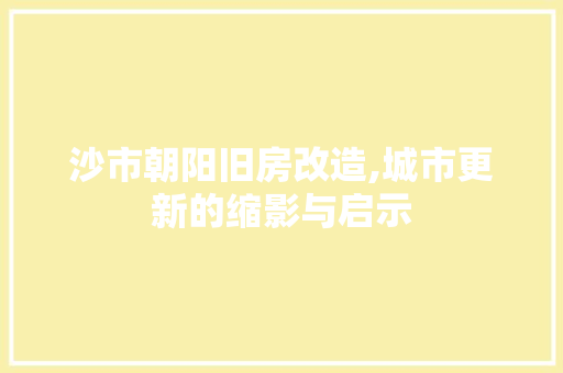 沙市朝阳旧房改造,城市更新的缩影与启示