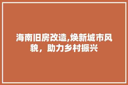海南旧房改造,焕新城市风貌，助力乡村振兴