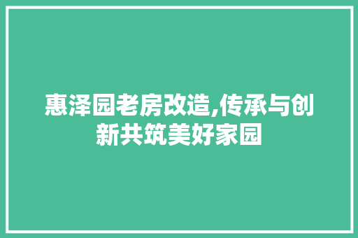 惠泽园老房改造,传承与创新共筑美好家园