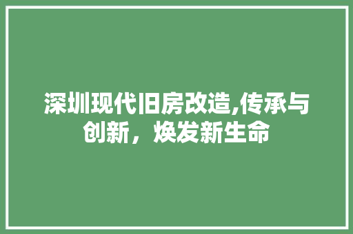 深圳现代旧房改造,传承与创新，焕发新生命