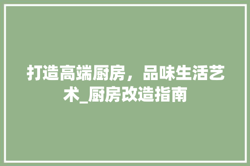 打造高端厨房，品味生活艺术_厨房改造指南
