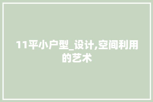 11平小户型_设计,空间利用的艺术