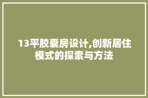 13平胶囊房设计,创新居住模式的探索与方法