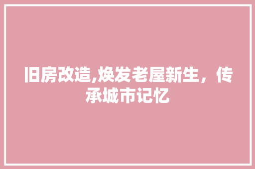 旧房改造,焕发老屋新生，传承城市记忆