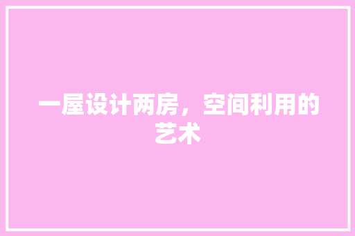 一屋设计两房，空间利用的艺术