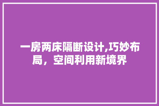 一房两床隔断设计,巧妙布局，空间利用新境界
