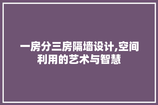 一房分三房隔墙设计,空间利用的艺术与智慧
