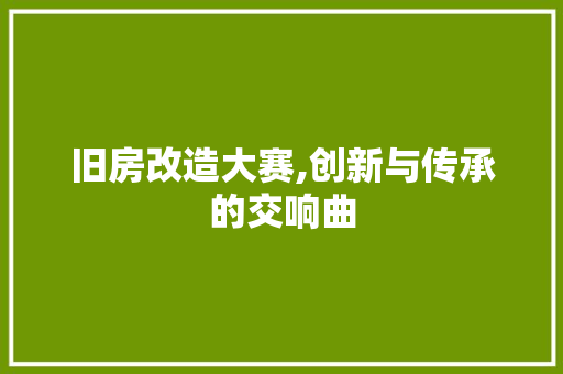 旧房改造大赛,创新与传承的交响曲