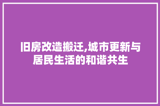 旧房改造搬迁,城市更新与居民生活的和谐共生