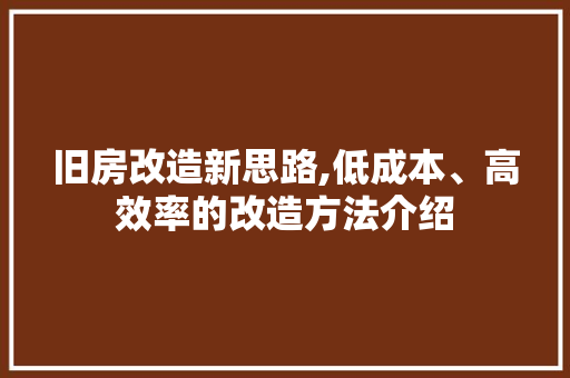 旧房改造新思路,低成本、高效率的改造方法介绍