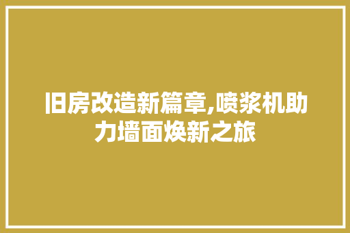 旧房改造新篇章,喷浆机助力墙面焕新之旅