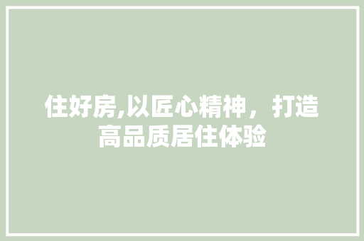 住好房,以匠心精神，打造高品质居住体验