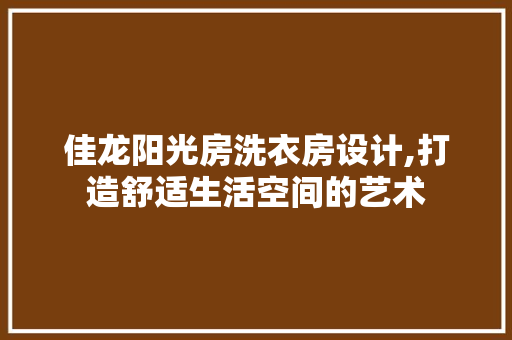 佳龙阳光房洗衣房设计,打造舒适生活空间的艺术