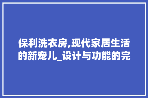 保利洗衣房,现代家居生活的新宠儿_设计与功能的完美融合