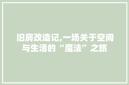 旧房改造记,一场关于空间与生活的“魔法”之旅