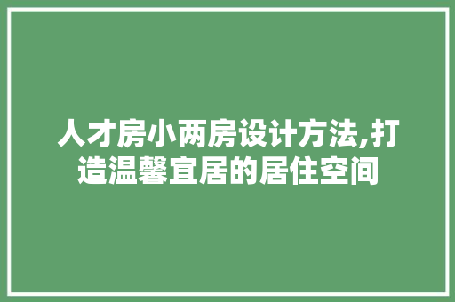 人才房小两房设计方法,打造温馨宜居的居住空间