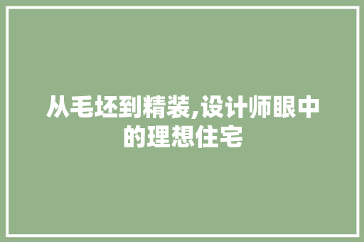 从毛坯到精装,设计师眼中的理想住宅