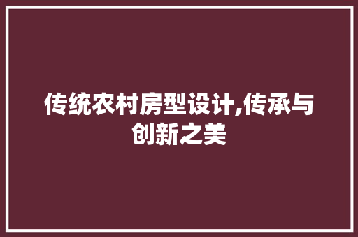 传统农村房型设计,传承与创新之美
