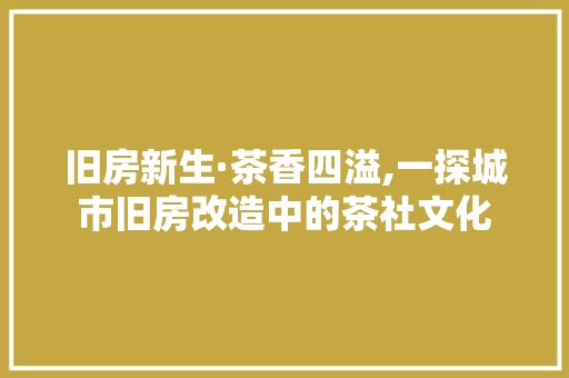 旧房新生·茶香四溢,一探城市旧房改造中的茶社文化