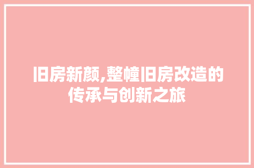 旧房新颜,整幢旧房改造的传承与创新之旅
