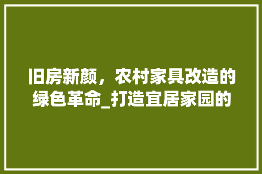 旧房新颜，农村家具改造的绿色革命_打造宜居家园的环保之路