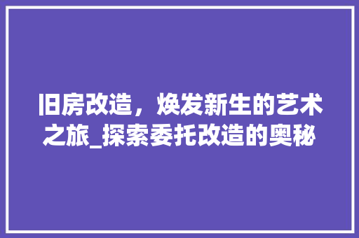旧房改造，焕发新生的艺术之旅_探索委托改造的奥秘