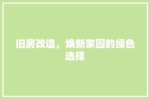 旧房改造，焕新家园的绿色选择