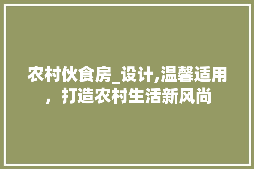 农村伙食房_设计,温馨适用，打造农村生活新风尚