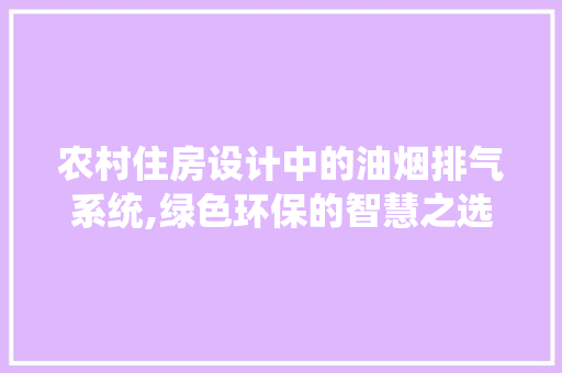 农村住房设计中的油烟排气系统,绿色环保的智慧之选