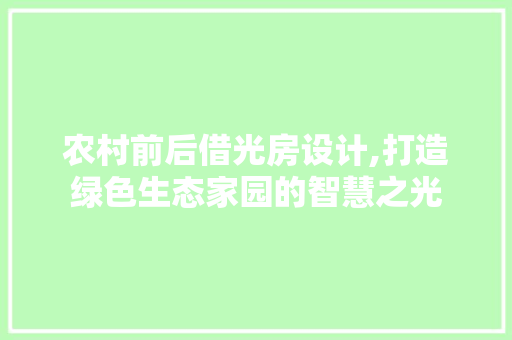 农村前后借光房设计,打造绿色生态家园的智慧之光