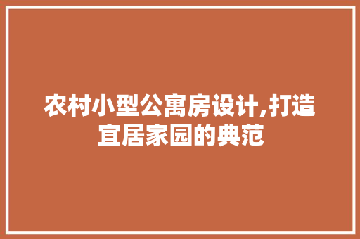 农村小型公寓房设计,打造宜居家园的典范