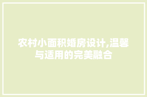 农村小面积婚房设计,温馨与适用的完美融合
