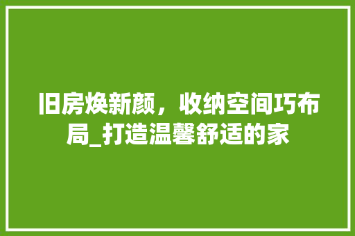 旧房焕新颜，收纳空间巧布局_打造温馨舒适的家