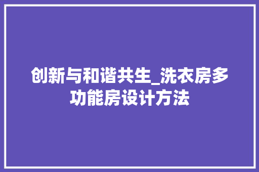 创新与和谐共生_洗衣房多功能房设计方法