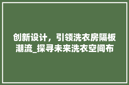 创新设计，引领洗衣房隔板潮流_探寻未来洗衣空间布局之路