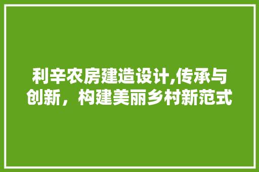 利辛农房建造设计,传承与创新，构建美丽乡村新范式