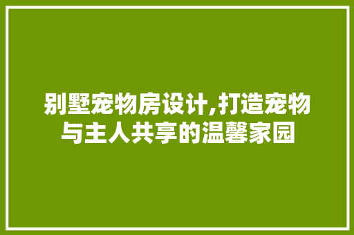 别墅宠物房设计,打造宠物与主人共享的温馨家园